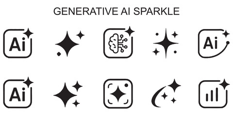 Generative AI logo icon magic sparkle stars symbol , Artificial intelligence sign. Vector ai generated icon blue logo. Artificial intelligence symbol, sparkle star with square button. © Hikestudio3