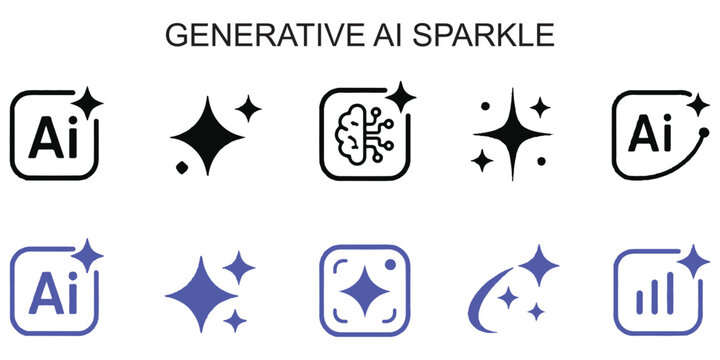 Ai generate symbol icon set. Set of AI, Artificial intelligence symbol icon - Stock Vector
