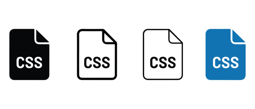 CSS file icons in different colors and styles on a white background for web development and design concepts  file types and formats