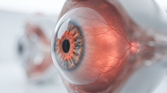 Anatomical eye structure illustration detailed medical 3d concept of human organ retina iris pupil blood vessels cornea and vision system in laboratory with laboratory setting utilizing