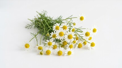 Bouquet of white and yellow daisies on a white background. © sambath