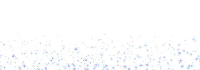 Winter blue snowflakes bottom border isolated on transparent background, panoramic banner.  Festive winter snowfall ground frame overlay for website banners or holiday cards © Iryna