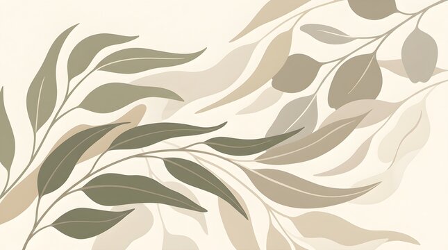 Soft botanical leaf silhouettes. Abstract floral background with organic foliage shapes.