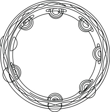 Elegant minimalist black tambourine featuring a sophisticated decorative pattern on the circular frame and a smooth drumhead surface for percussion musical performance and artistic style.