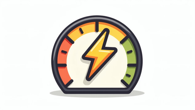 Power meter icon with a lightning bolt symbolizing energy and speed, perfect for representing power, performance, and electricity