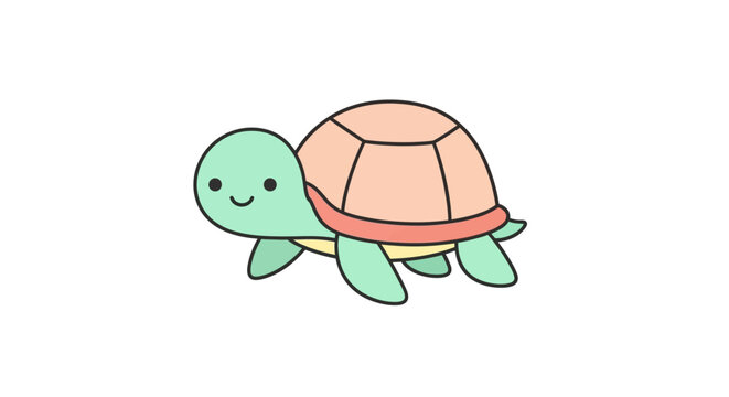 Cute cartoon turtle vector illustration, adorable amphibian character with a pink shell on a clean white background.