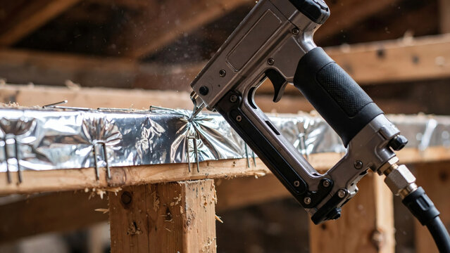 Pneumatic staple gun fastening insulation