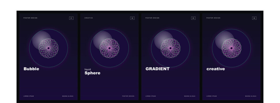 Abstract geometric flower design with concentric circles and glowing sphere effect