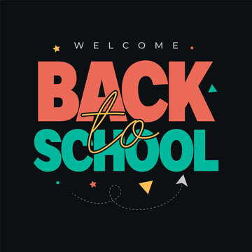 Back to school vector typography banner design with students supplies icons illustration. Kids cartoon text for back to school sale poster, template, greeting card.