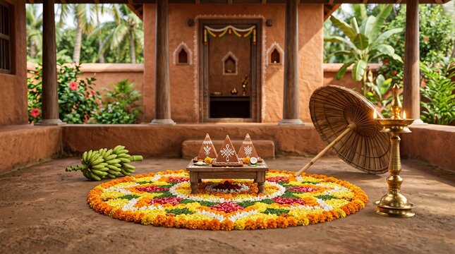 3d render onam festival with with onam elements