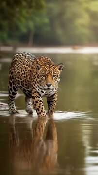leopard in the water