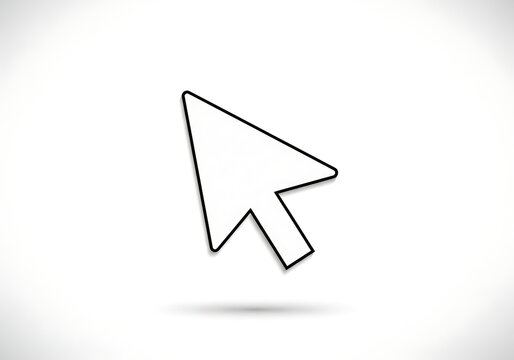 Minimalist White Computer Mouse Cursor Arrow Icon With Sleek Outline Design Isolated On A Bright Gradient Background For Digital Interface Navigation