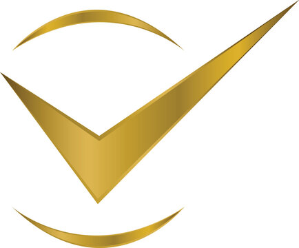 Golden Checkmark Logo with Curved Lines, Luxury Gold Tick Icon on White Background