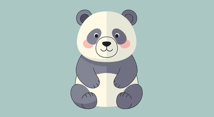 Sitting panda bear character vector flat illustration with cute pink cheeks isolated on soft blue background art asset. © Lx