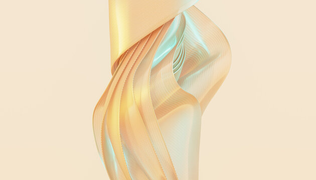 Abstract Ribbon 3D Wave Sculpture With Soft Flowing Fabric.