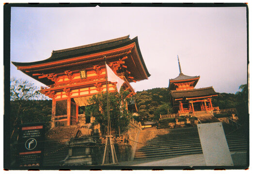 Historic Kyoto temple gate at sunrise, Japan