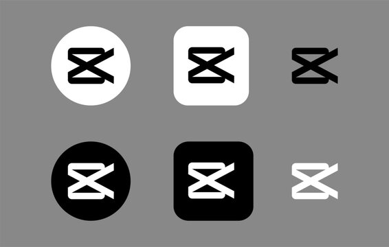A professional set of icons for the CapCut video editing app, featuring the brand logo in various styles and designed for creative digital projects