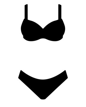 A two-piece swimsuit with thin straps, a women's swimsuit, or a bikini - vector silhouette image for a logo, pictogram, or stencil. Swimsuit silhouette for laser cutting