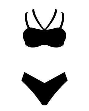 A two-piece swimsuit with thin straps, a women's swimsuit, or a bikini - vector silhouette image for a logo, pictogram, or stencil. Swimsuit silhouette for laser cutting