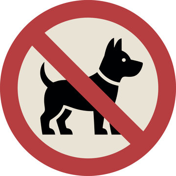 Clear universal red circle with a diagonal line signifying no dogs allowed, featuring a black dog silhouette