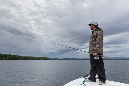 Proud  Boat Fisherman Portrait Lake New Hampshire 