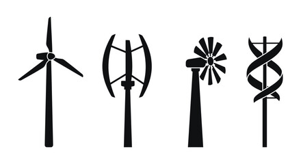 Wind turbine icon set in black and white vector illustration © Limon