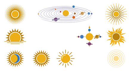 Solar system planets and suns vector illustration set © Limon