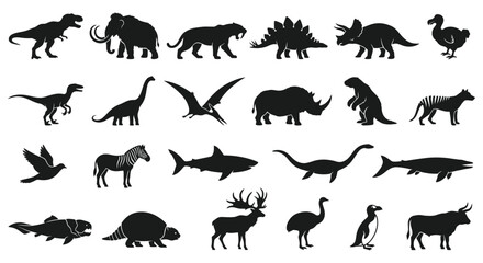 Prehistoric and modern animal silhouettes vector set © Limon