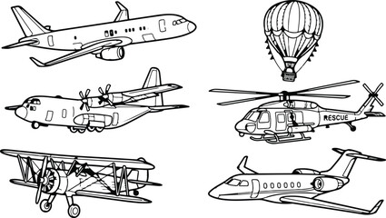Collection of various airplanes and helicopters © Hello World