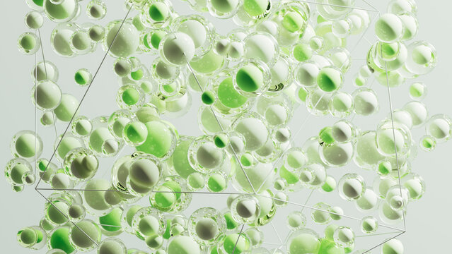 Abstract green bubble technology background in biotechnology display