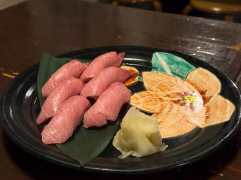 Sushi Platter of specialty Fatty Tuna in a Japanese Restaurant