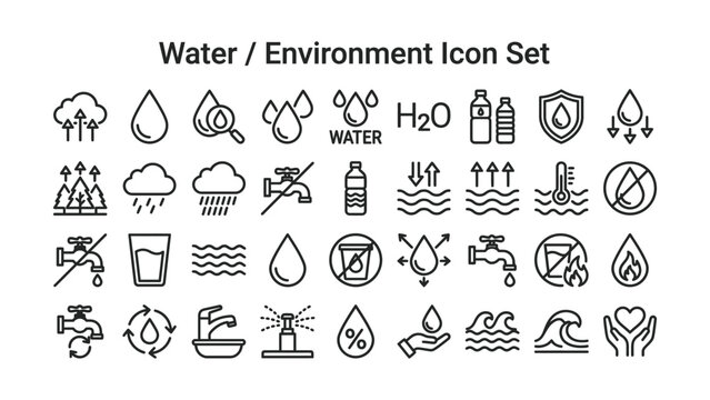 Water and environment icon set with various ecofriendly graphics and symbols