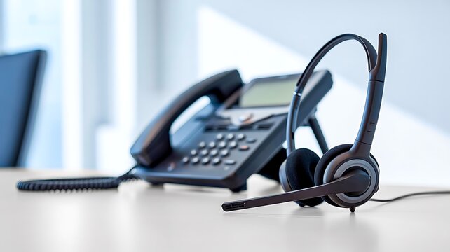 Office telephone and headset for customer support communication