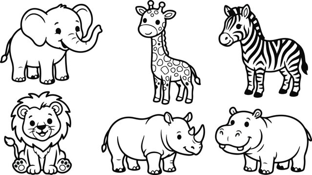 Black and white safari animals set