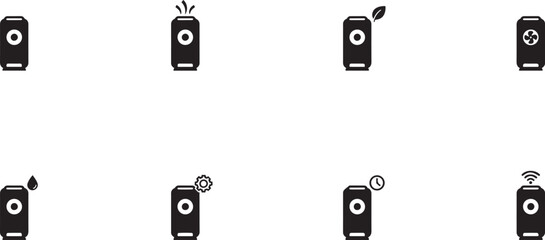 Fototapeta premium Minimalist black silhouette of a air purifier vector icon set. square type Bundle
