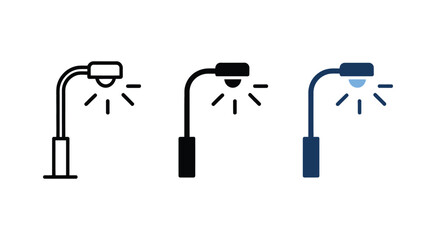 Street lamp icon set representing urban lighting illumination city infrastructure outline solid and glowing style vector illustration © ARIF AHMED 06