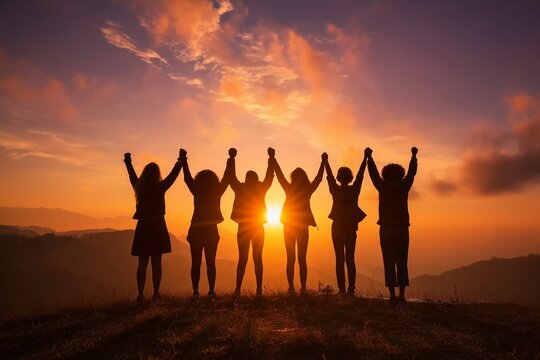 Friends Holding Hands at Sunset for International Day of Friendship, Unity and Togetherness