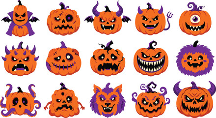 Fototapeta premium Halloween Monster Pumpkin Character Collection Vector Set Isolated