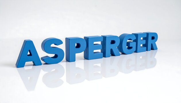 A 3D blue word on a reflective surface