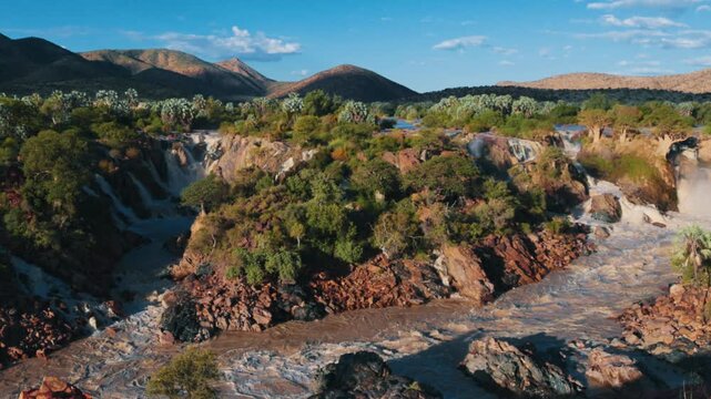 Scenic aerial view of Epupa Falls in Namibia
