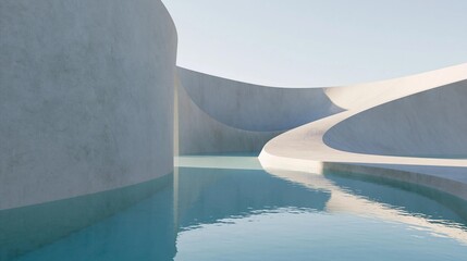 Fototapeta premium 3d rendering of a modern architectural structure. the structure appears to be made of concrete and has a curved shape.