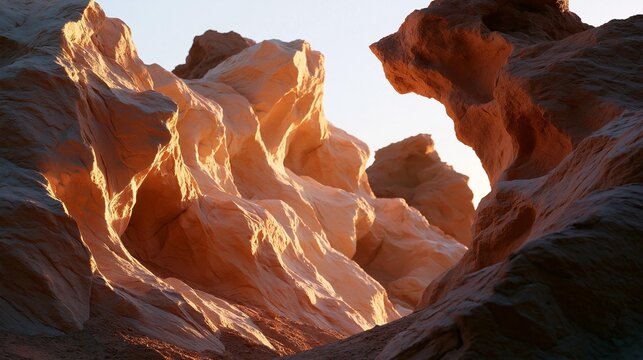 Close-up of a rock formation in a desert-like landscape. the rock formations are made up of multiple layers of different shades of orange and red, with some areas appearing to be eroded and eroded.