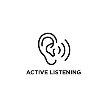 Ear with sound waves icon a simple black line drawing on a white background representing active listening listening icon