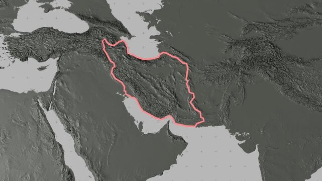 3D elevation map of Iran and middle east, zoom in
