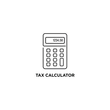 Tax calculator icon with a display showing 1234 56 a simple line style on a white background accountancy accounting arithmetic