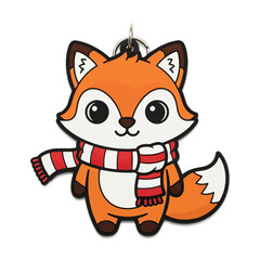 Naklejka premium Cute Cartoon Fox Keychain Illustration, Adorable Fox Character with Red Scarf Bag Hanger Design Vector