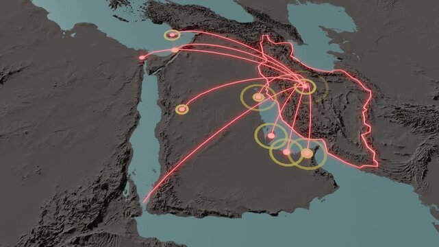 Iran missile range on the middle east 3D simulation
