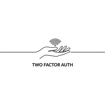 Two factor authentication line icon with hand and fingerprint on white background two factor 2fa security handprint palm biometrics verification