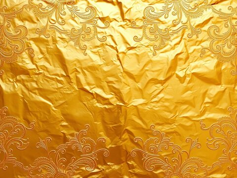 Gold foil leaf wrapper pattern with intricate designs, deco, abstract