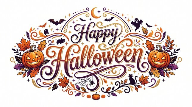Halloween, Happy Halloween, orange, purple, festive, autumn, seasonal, greeting